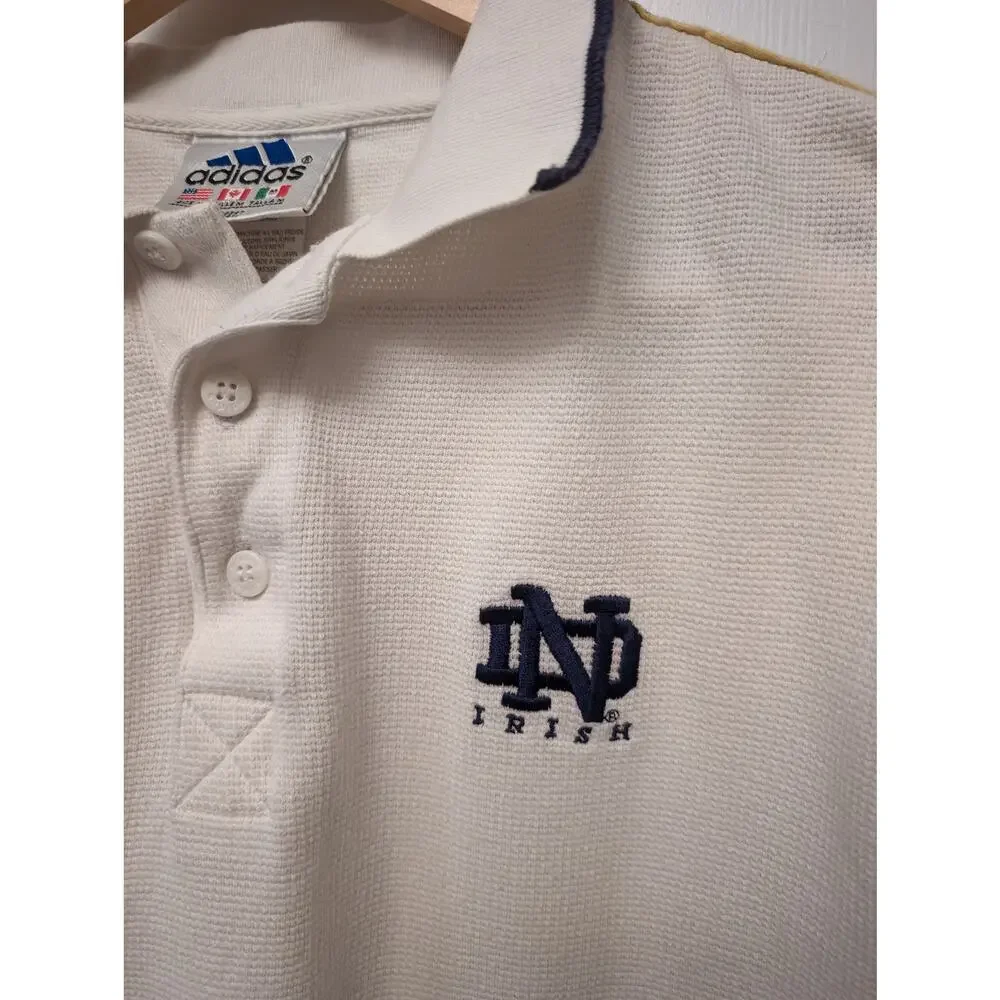 Vintage Adidas Notre Dame Irish Polo Shirt White‎ Stripe Detail Cotton